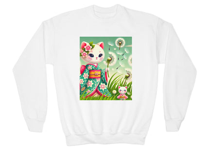 Geisha Kitten and the Dandelion Wish Youth Crewneck Sweatshirt