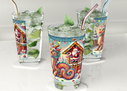 Playful Dragon's Christmas Glass, 16oz