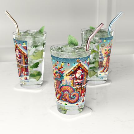 Playful Dragon's Christmas Glass, 16oz