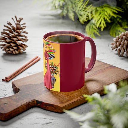 Elegant Holiday Woman with Gifts Colorful Mugs (11oz, 15oz)