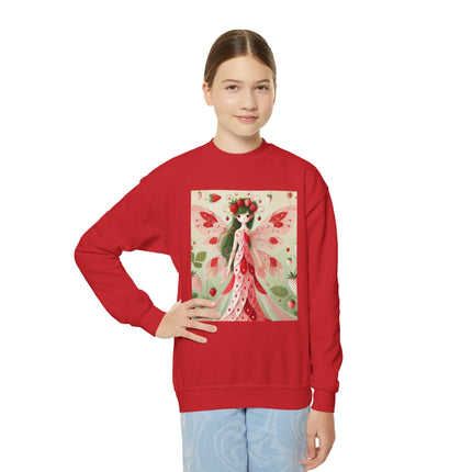 Strawberry Fairy Delight Youth Crewneck Sweatshirt – Sweet Magic, Nature & Whimsical Joy