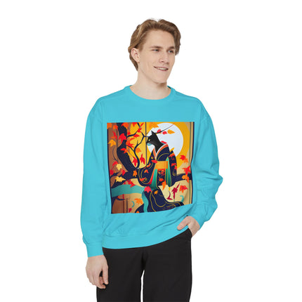 Black Cat in Kimono Unisex Garment-Dyed Sweatshirt
