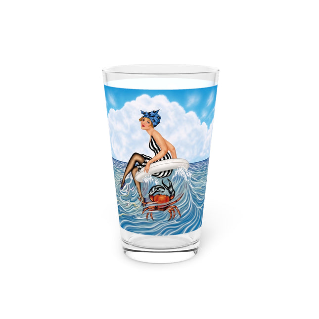 🦀🌊 The Seaside Crab Ride Pint Glass – Art Deco Beach Whimsy