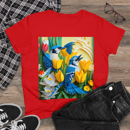 Blue Jays in a Spring Garden Women's Midweight Cotton Tee