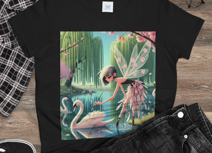 A Fairy Painting a Swan Cotton Tee