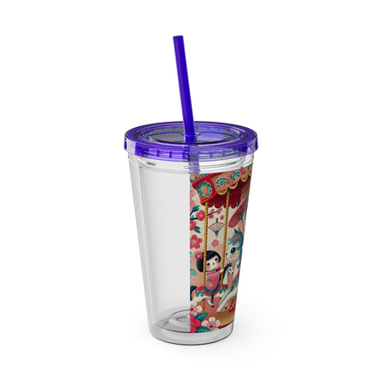 Geisha Kitten's Enchanted Carousel Ride Sunsplash Tumbler with Straw, 16oz