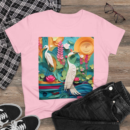 Elegant Egret Oasis Women's Midweight Cotton Tee