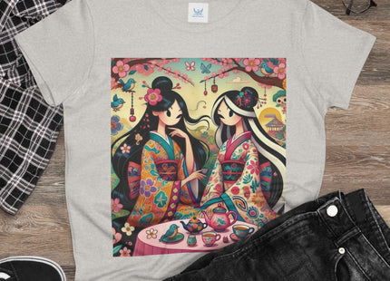 Fairies in Kimonos at Tea Among Blossoms Cotton Tee