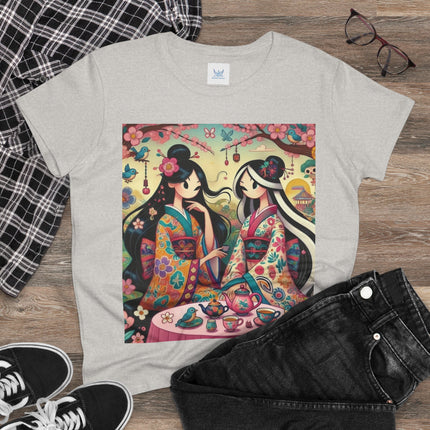 Fairies in Kimonos at Tea Among Blossoms Cotton Tee