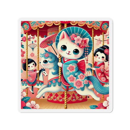 Geisha Kitten's Enchanted Carousel Ride Die-Cut Magnets (5 Sizes)