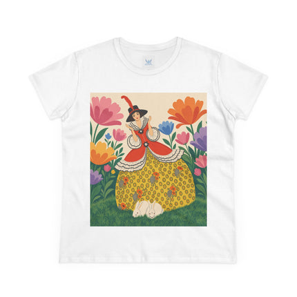 🐇🌼 The Enchanted Rabbit Garden Cotton Tee – Art Deco Floral Whimsy