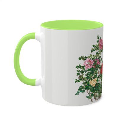 Peonies and Birds by Okamoto Shuki Colorful Mugs, 11oz