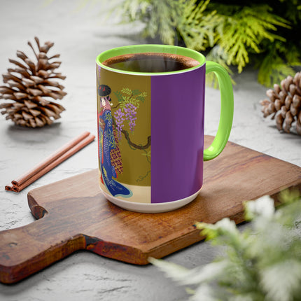 Wisteria Elegance Colorful Mug (11oz, 15oz) – Floral Beauty, Kimono Art & Timeless Grace