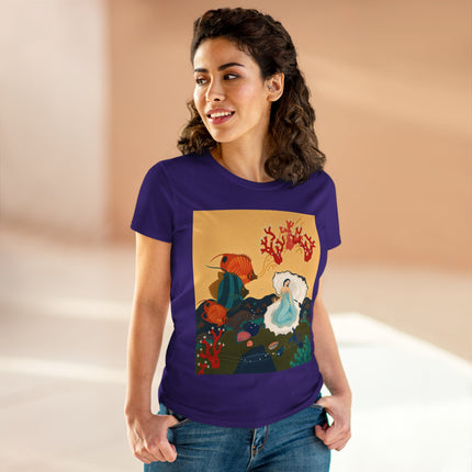 🐚🪸 The Lady Of The Coral Reef Cotton Tee – Art Deco Ocean Fantasy