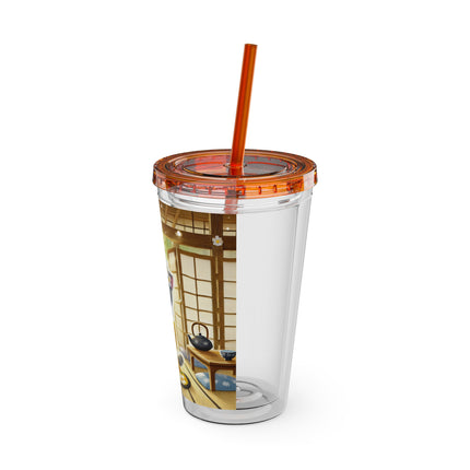 Playful Kitten in the Tea Room Sunsplash Tumbler with Straw, 16oz