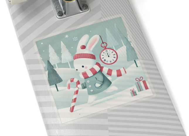 Candy Cane Timekeeper Bunny Kiss-Cut Stickers (4 Sizes)