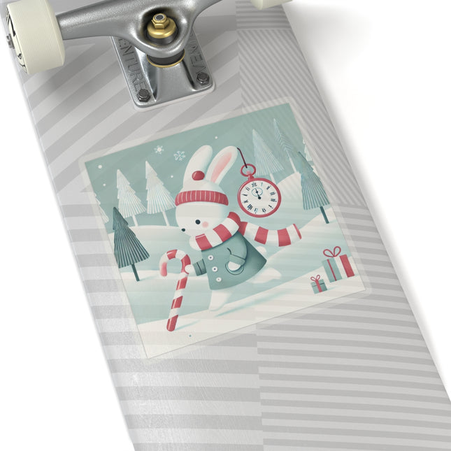 Candy Cane Timekeeper Bunny Kiss-Cut Stickers (4 Sizes)