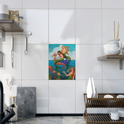 Three Mermaids with Strings of Pearls by Carlo Chiostri Ceramic Tile