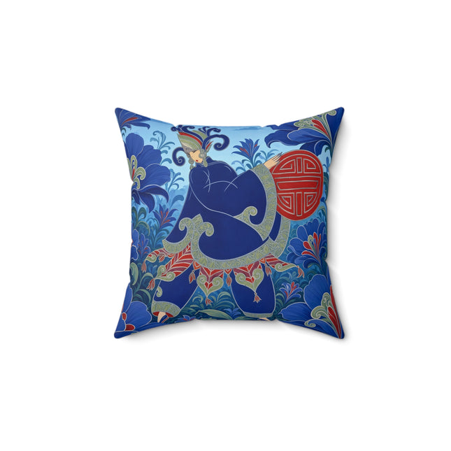 💙🌺 The Imperial Blue Garden Square Pillow – Art Deco Oriental Elegance