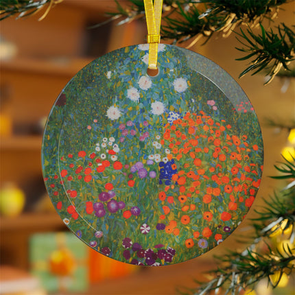 Cottage Garden by Gustav Klimt Glass Ornament