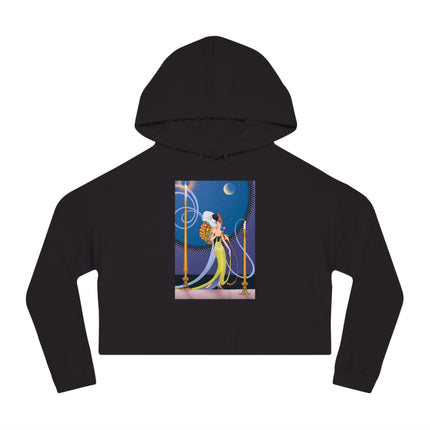 Smoke and Secrets: A Glamorous Encounter in Prohibition Era Women’s Cropped Hooded Sweatshirt