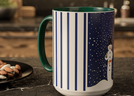 Snowman in Falling Snow Colorful Mugs (11oz, 15oz)