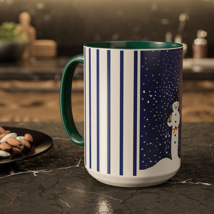 Snowman in Falling Snow Colorful Mugs (11oz, 15oz)