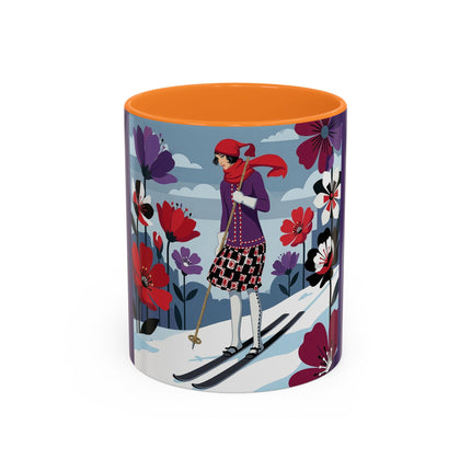 🎿❄️ The Winter Flower Skier Colorful Mug – Art Deco Alpine Fantasy