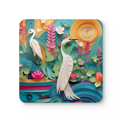 Elegant Egret Oasis Corkwood Coaster Set