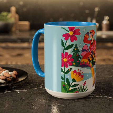 🌸🎄 Christmas In The Winter Garden Colorful Mug – Whimsical Holiday Fantasy