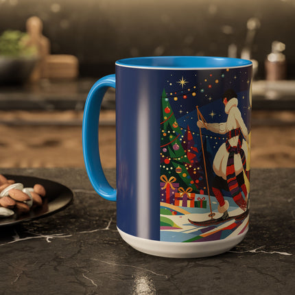 🌙🎿 The Moonlit Christmas Skier Colorful Mug – Whimsical Holiday Fantasy