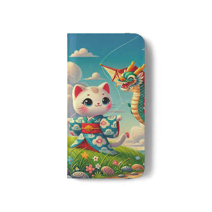 🪁🐉 Geisha Kitten and the Dragon Kite Flip Case – Joyful Flight & Dragon Spirit