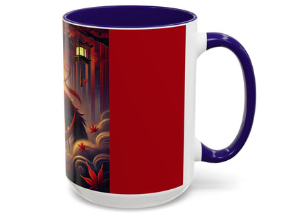 Regal Crimson Crane in the Autumn Mist Colorful Mugs (11oz, 15oz)