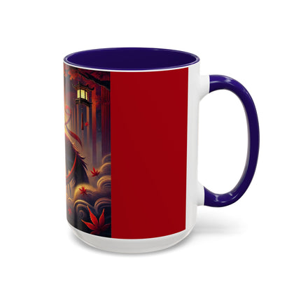 Regal Crimson Crane in the Autumn Mist Colorful Mugs (11oz, 15oz)
