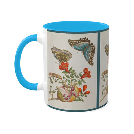 Blue Butterflies and Pomegranate by Maria Sibylla Merian Colorful Mugs, 11oz