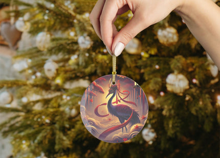 Regal Crimson Crane in the Autumn Mist Glass Ornament