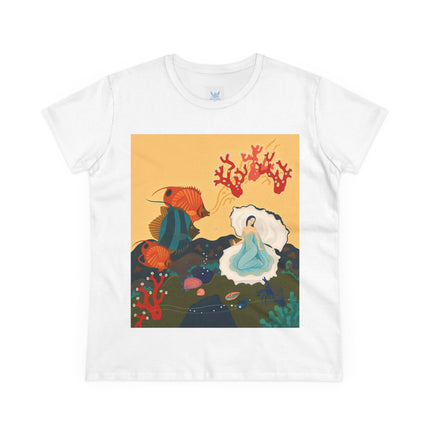 🐚🪸 The Lady Of The Coral Reef Cotton Tee – Art Deco Ocean Fantasy