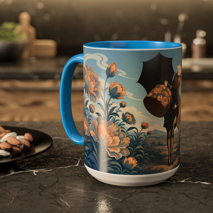 ☔🌸 The Grand Floral Journey Colorful Mug – Art Deco Travel Elegance