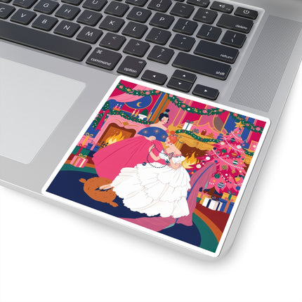 🎀🔥 Christmas By The Fireside Kiss-Cut Sticker – Art Deco Holiday Elegance