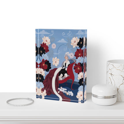 💌🌺 The Lady Of The Love Letters Acrylic Art Block – Art Deco Romantic Elegance