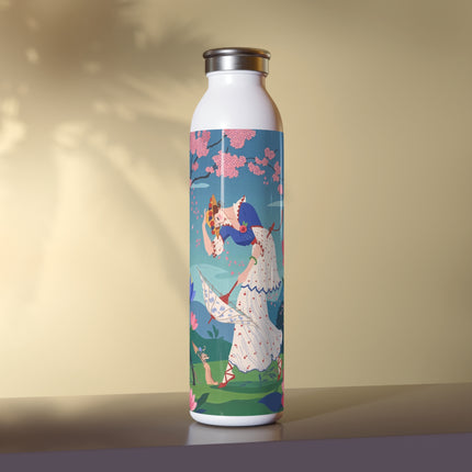 🌸🌂 The Enchanted Blossom Garden Dance Slim Water Bottle – Art Deco Floral Whimsy