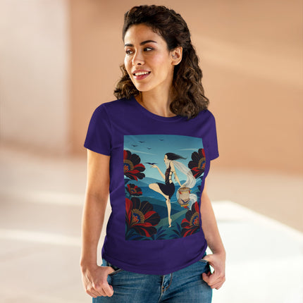🌊🌺 The Lady Of The Wild Wind Cotton Tee – Art Deco Coastal Fantasy