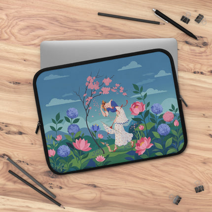 🌸🎭 The Lady Of The Flower Garden Masquerade Laptop Sleeve – Art Deco Floral Fantasy