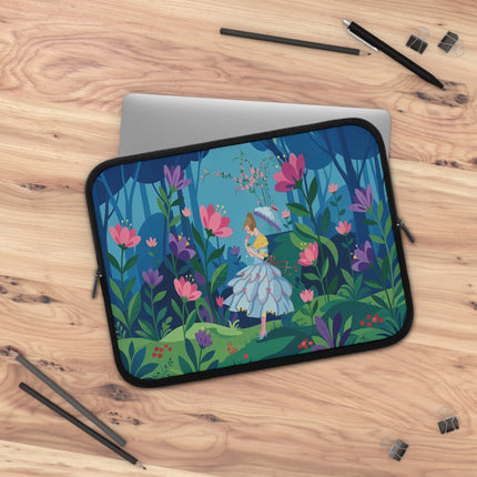 🌸☂️ The Lady Of The Enchanted Forest Stroll Laptop Sleeve – Art Deco Woodland Elegance