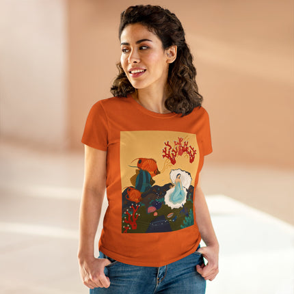 🐚🪸 The Lady Of The Coral Reef Cotton Tee – Art Deco Ocean Fantasy