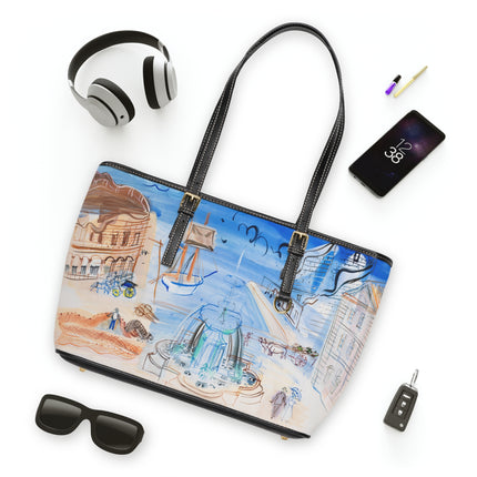 Composition au port et à la fontaine by Raoul Dufy PU Leather Shoulder Bag
