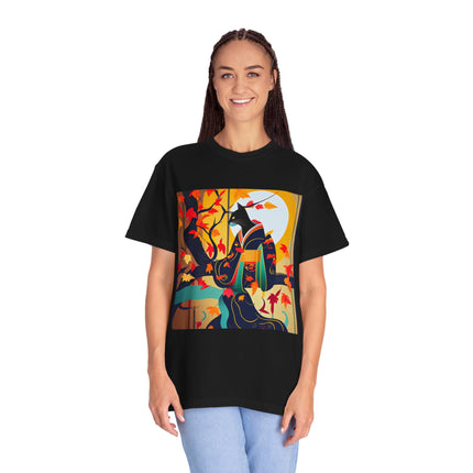 Black Cat in Kimono Unisex Garment-Dyed T-shirt