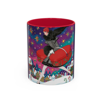 🎁✨ The Lady Of The Christmas Hatbox Colorful Mug – Art Deco Holiday Fantasy