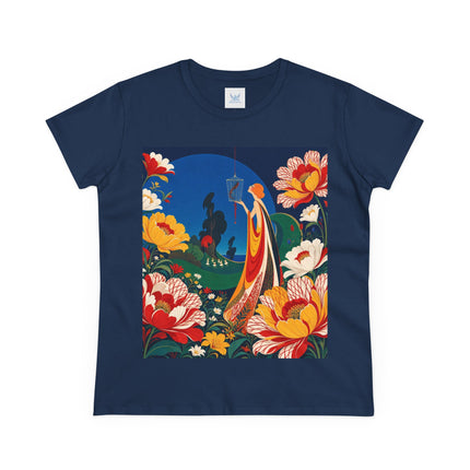 🌺🐦 The Enchanted Birdcage Garden Cotton Tee – Art Deco Floral Fantasy