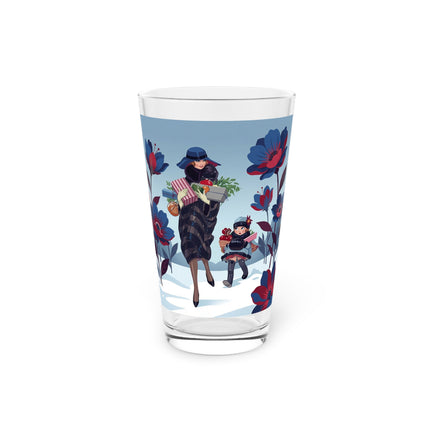 🎁🌺 The Christmas Gift Garden Stroll Pint Glass – Art Deco Holiday Fantasy